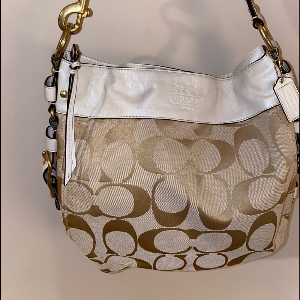 Vintage Coach Leather & Canvas Zoe Bag Cream Taupe